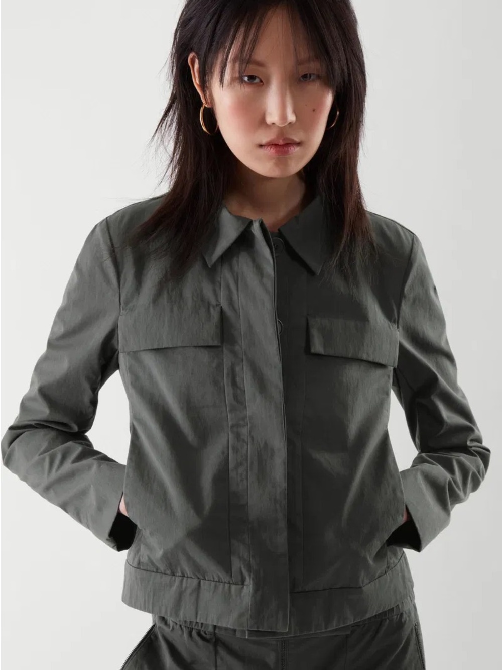 COS Cropped Utility Jacket Dark Grey US 2